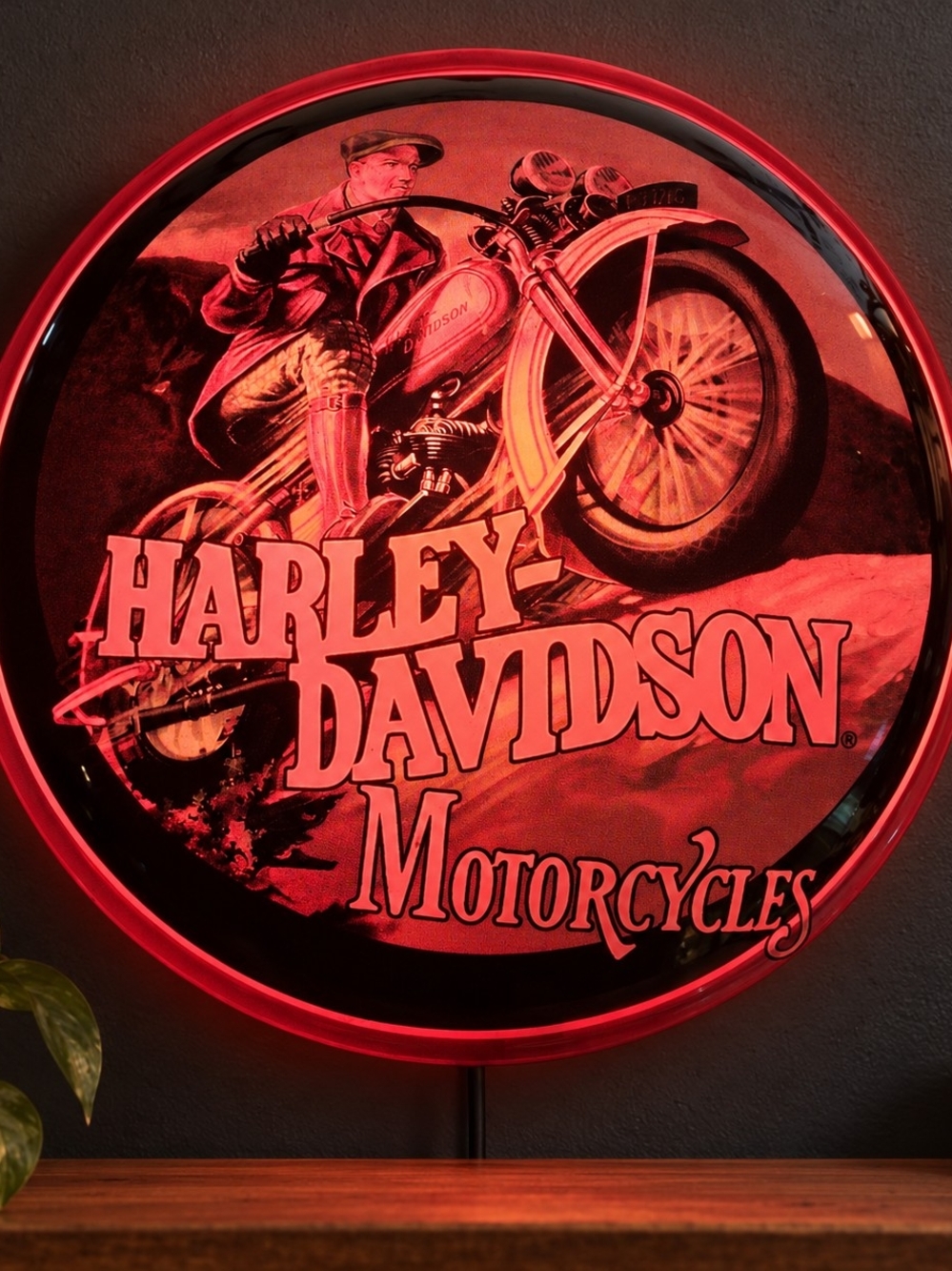 Harley-Davidson Red and Black Lighted Motorcycle Wall Sign